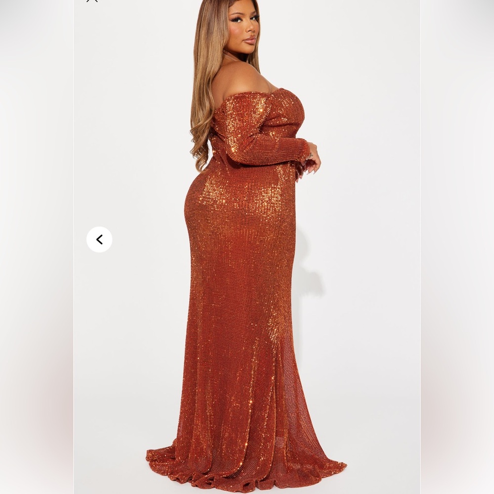 Fashion Nova Brown Off-Shoulder Gown for Wedding Guest